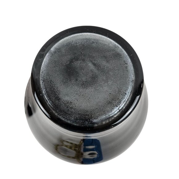 Black Painted Glass Vase Etched Lotus Floral Gold Detail Asian Art Style 10in - Picture 10 of 10